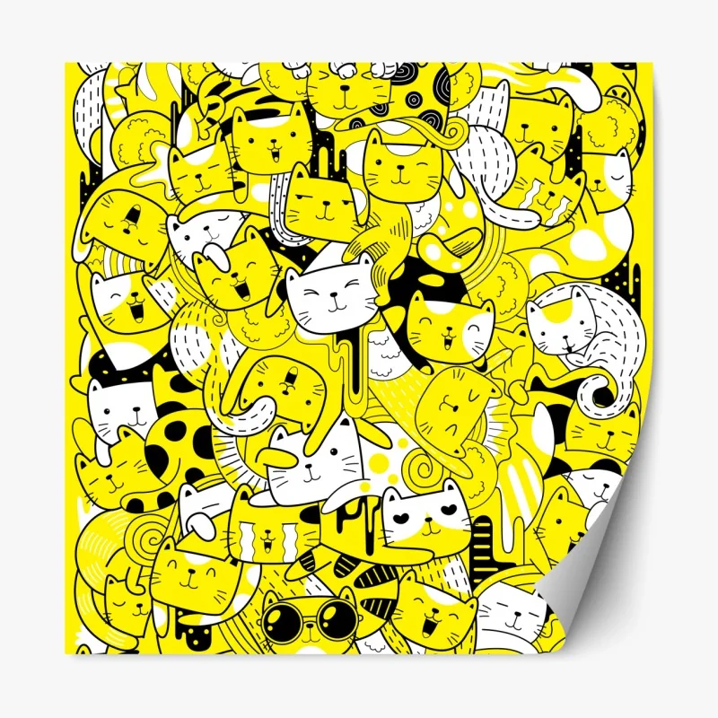 Repositionierbarer Aufkleber verspielte gelbe katzen-collage