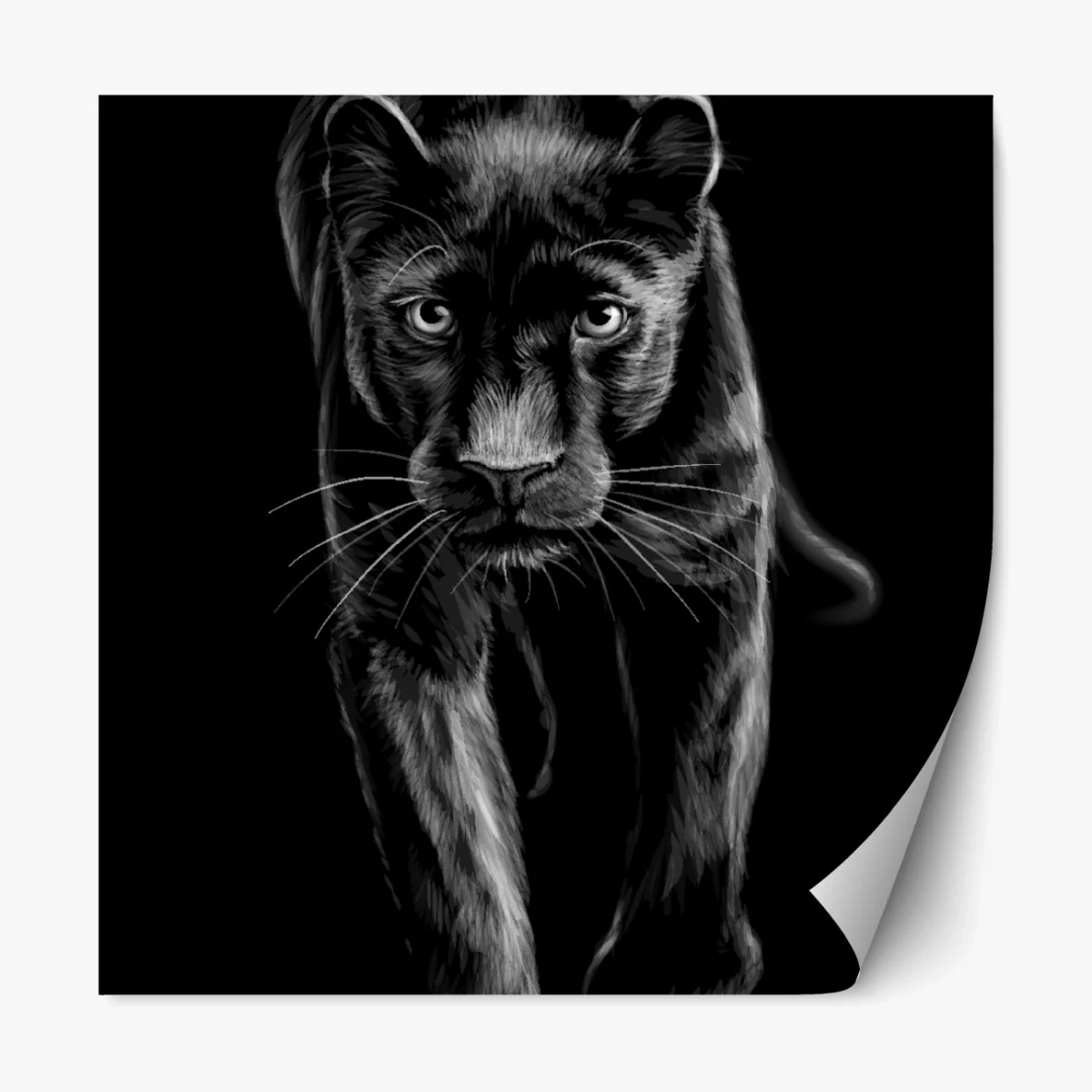 Repositionierbarer Aufkleber schreitender schwarzer panther illustration – Wallnifity® Repositionierbarer Aufkleber schreitender schwarzer panther illustration – Wallnifity®