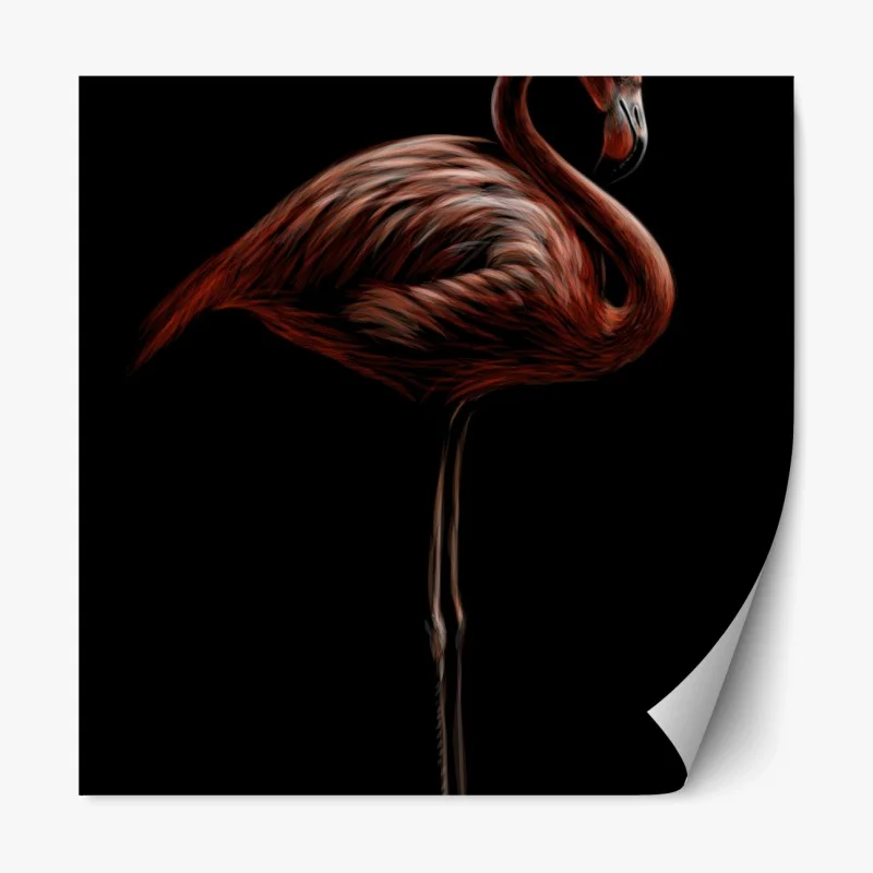 Repositionierbarer Aufkleber eleganter roter flamingo vor schwarzem hintergrund