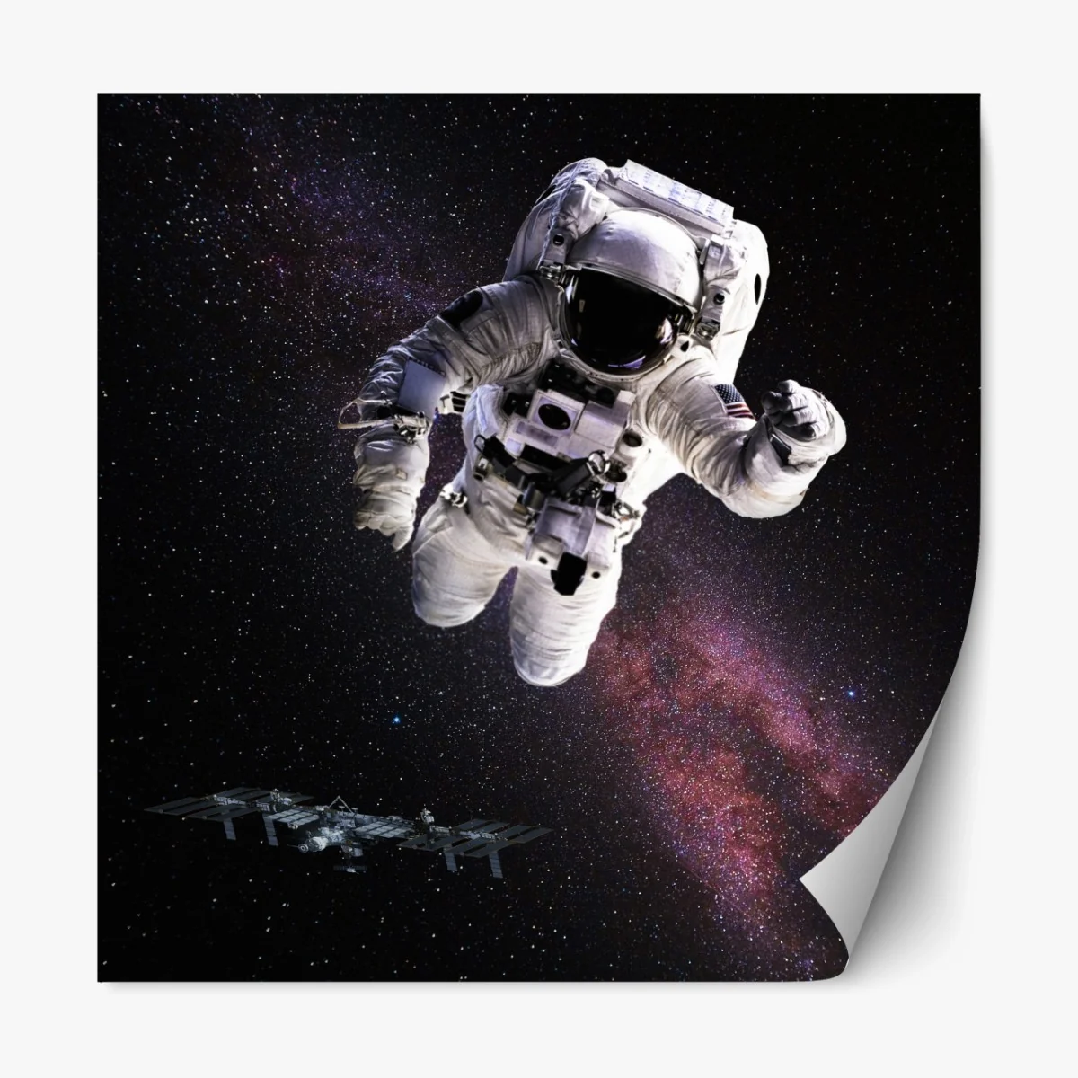 Repositionierbarer Aufkleber astronaut über der Erde und galaxie – Wallnifity® Repositionierbarer Aufkleber astronaut über der Erde und galaxie – Wallnifity®