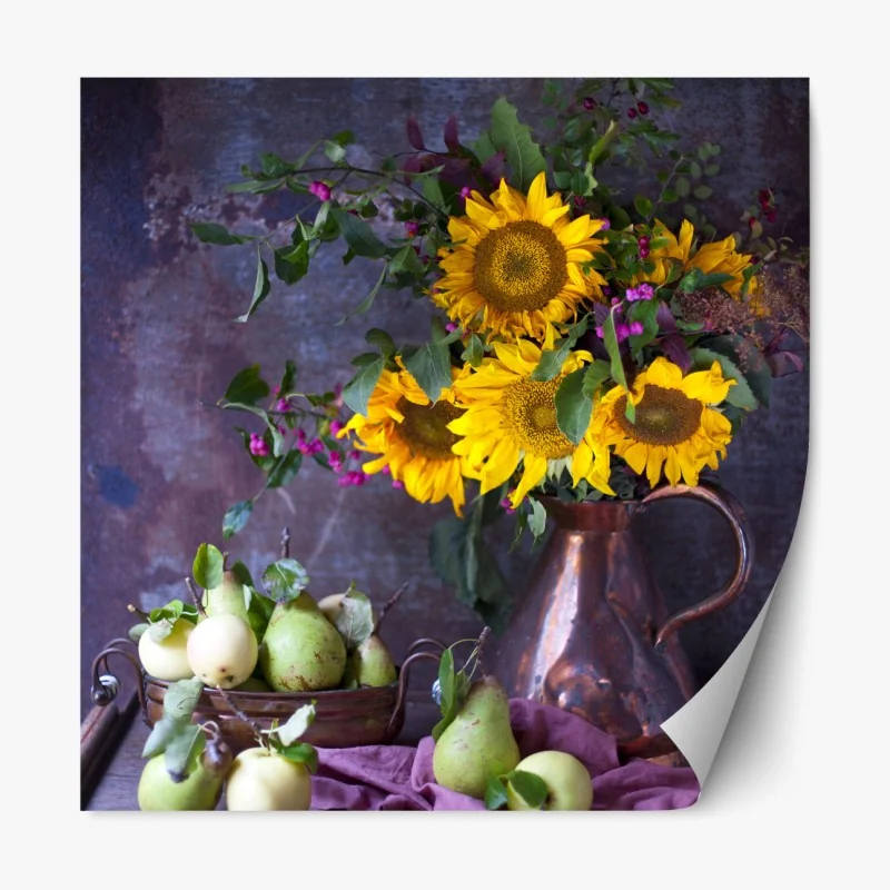 Repositionierbarer Aufkleber sonnenblumen und birnen stilleben