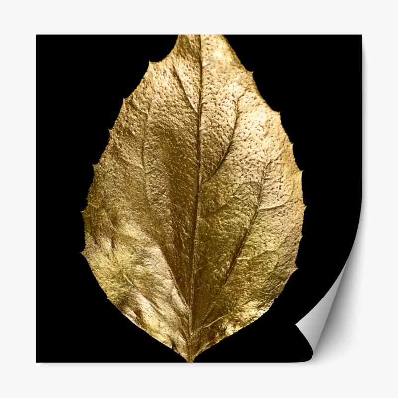 Repositionierbarer Aufkleber goldenes blatt auf schwarzem hintergrund