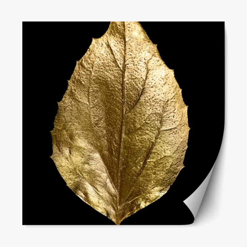 Repositionierbarer Aufkleber goldenes blatt auf schwarzem hintergrund