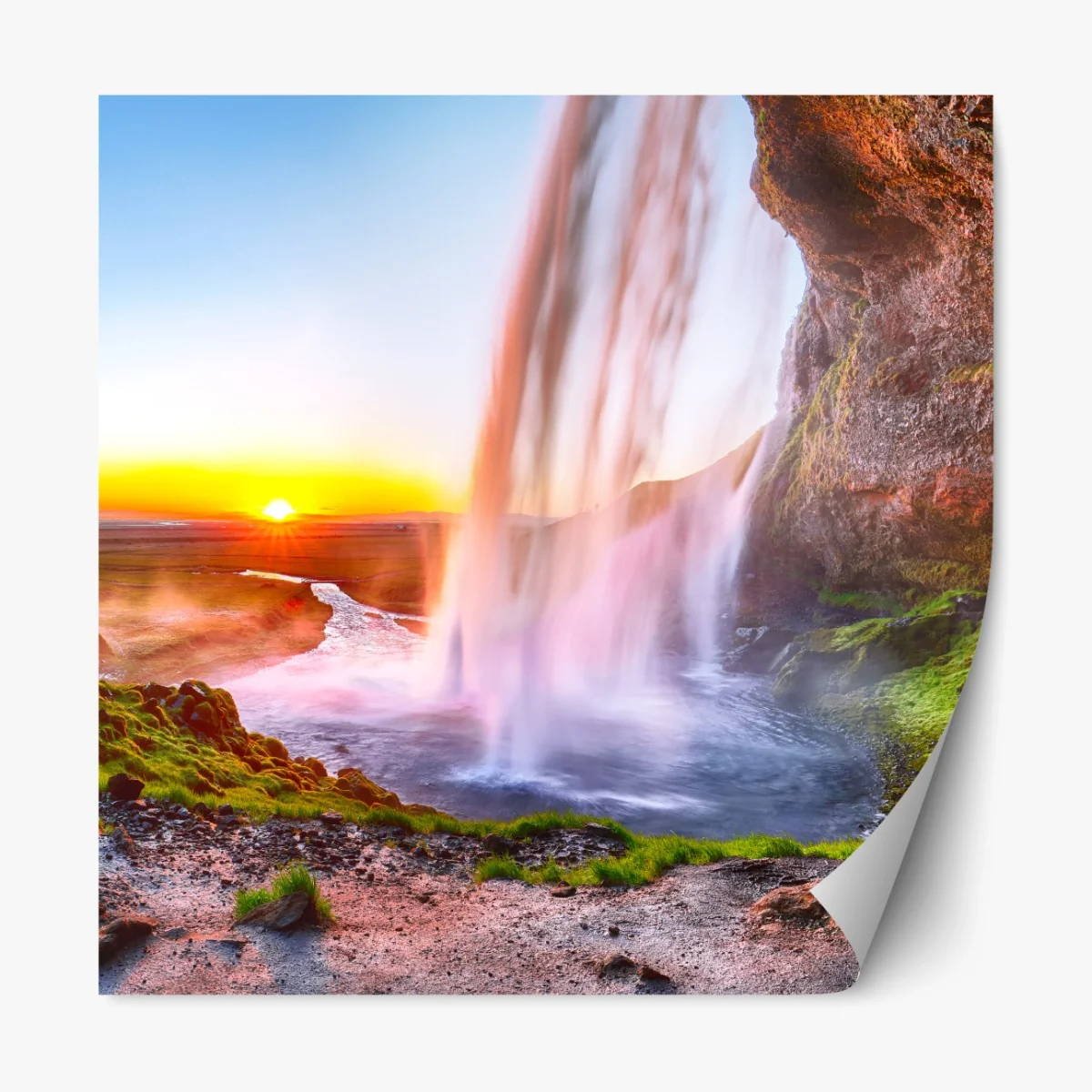 Repositionierbarer Aufkleber Seljalandsfoss wasserfall bei sonnenuntergang – Wallnifity® Repositionierbarer Aufkleber Seljalandsfoss wasserfall bei sonnenuntergang – Wallnifity®