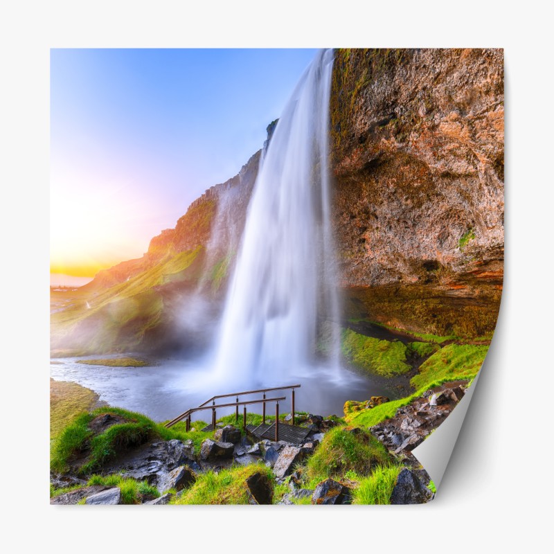 Repositionierbarer Aufkleber ruhige türkisfarbene küstenlinie über wüstenklippen – Wallnifity®