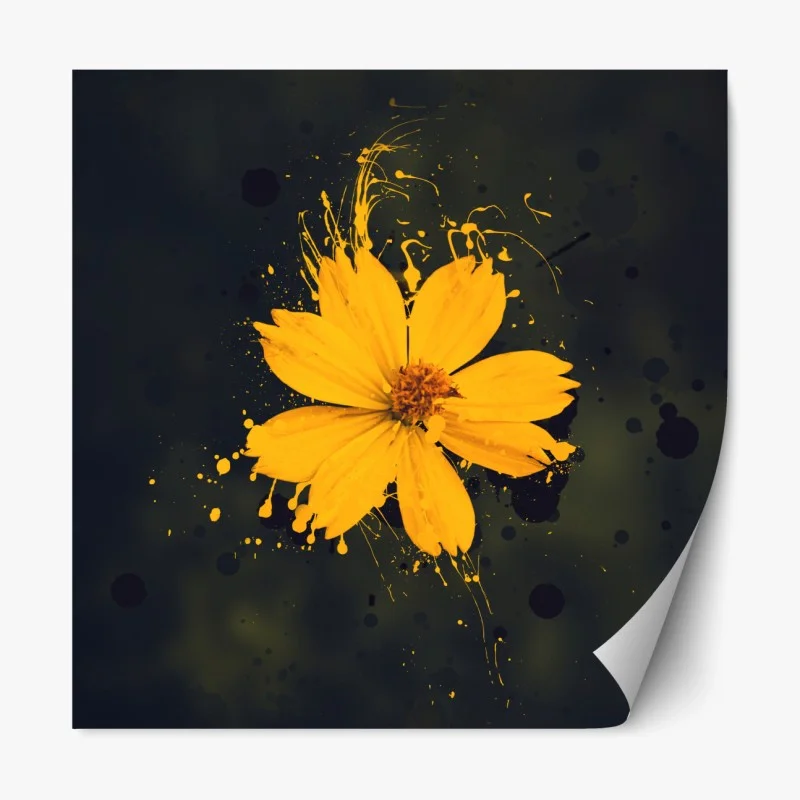 Repositionierbarer Aufkleber leuchtende gelbe blüte auf dunklem hintergrund