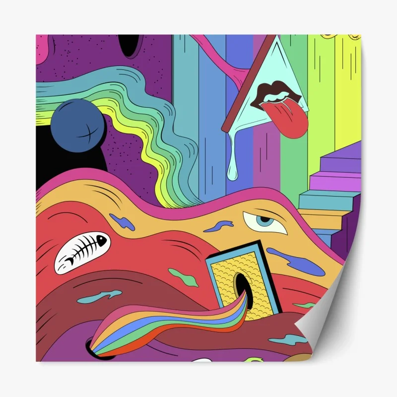 Repositionierbarer Aufkleber psychedelische pop-art traumlandschaft