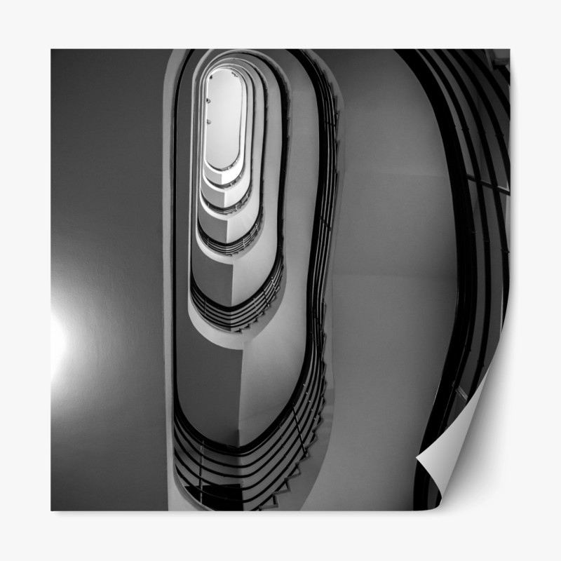Repositionierbarer Aufkleber spiraltreppe perspektive in schwarzweiß