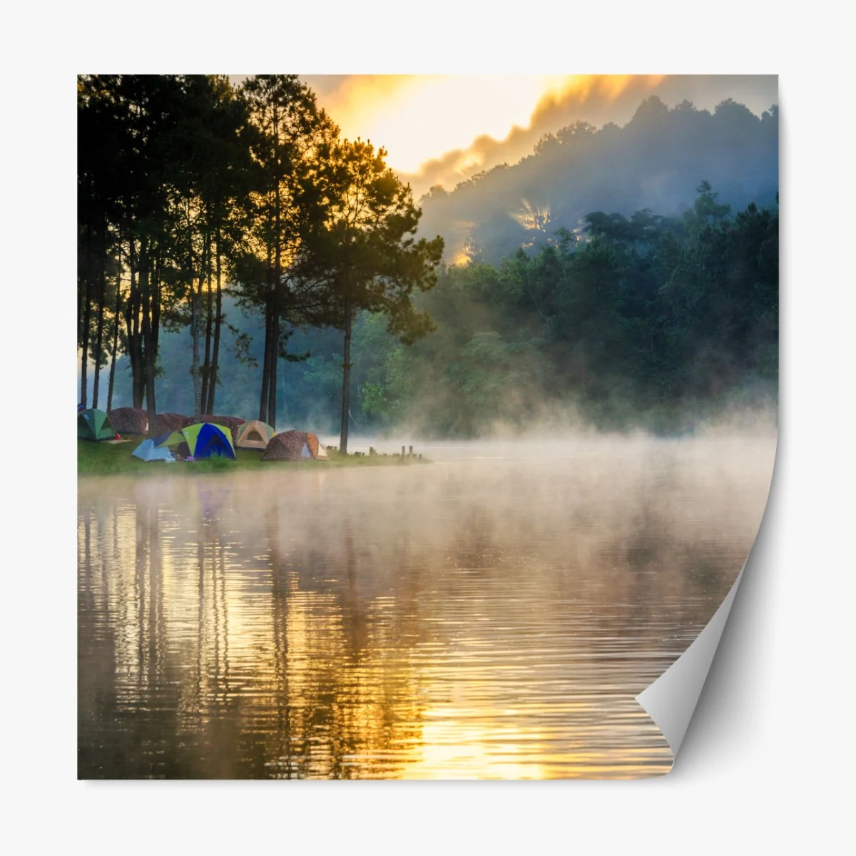 Repositionierbarer Aufkleber morgendlicher nebel am Pang Oung see, Mae Hong Son – Wallnifity® Repositionierbarer Aufkleber morgendlicher nebel am Pang Oung see, Mae Hong Son – Wallnifity®