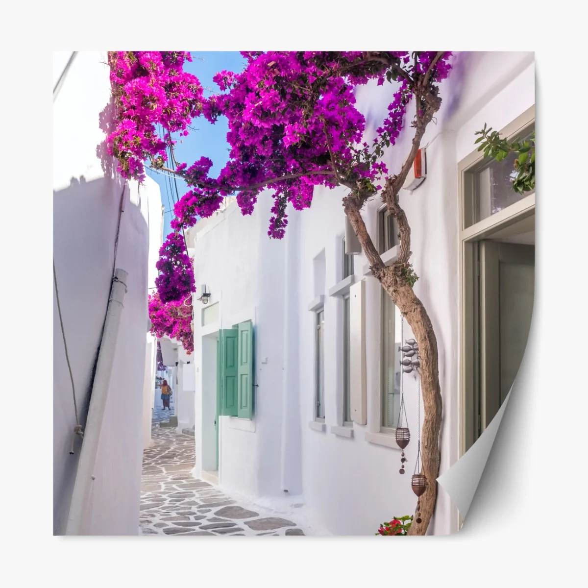 Repositionierbarer Aufkleber sonnige mediterrane gasse mit bougainvillea – Wallnifity® Repositionierbarer Aufkleber sonnige mediterrane gasse mit bougainvillea – Wallnifity®