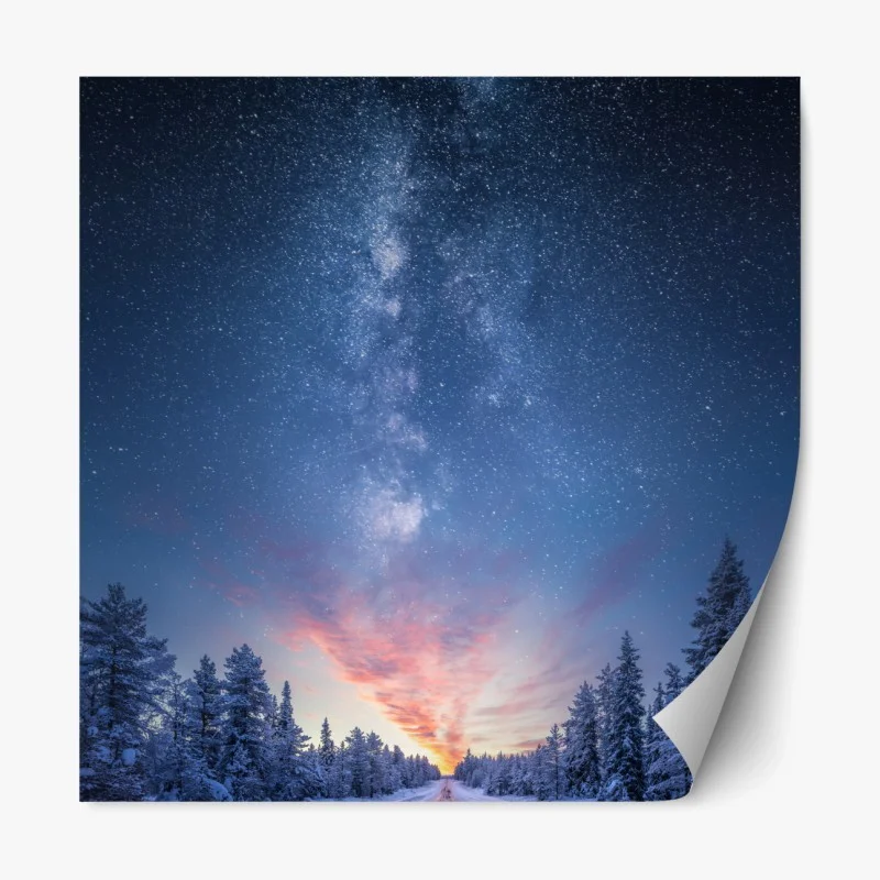 Repositionierbarer Aufkleber straße zur milchstraße bei sonnenaufgang