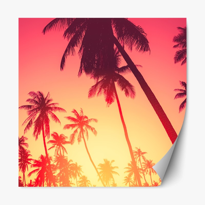Repositionierbarer Aufkleber tropischer sonnenuntergang mit palmen