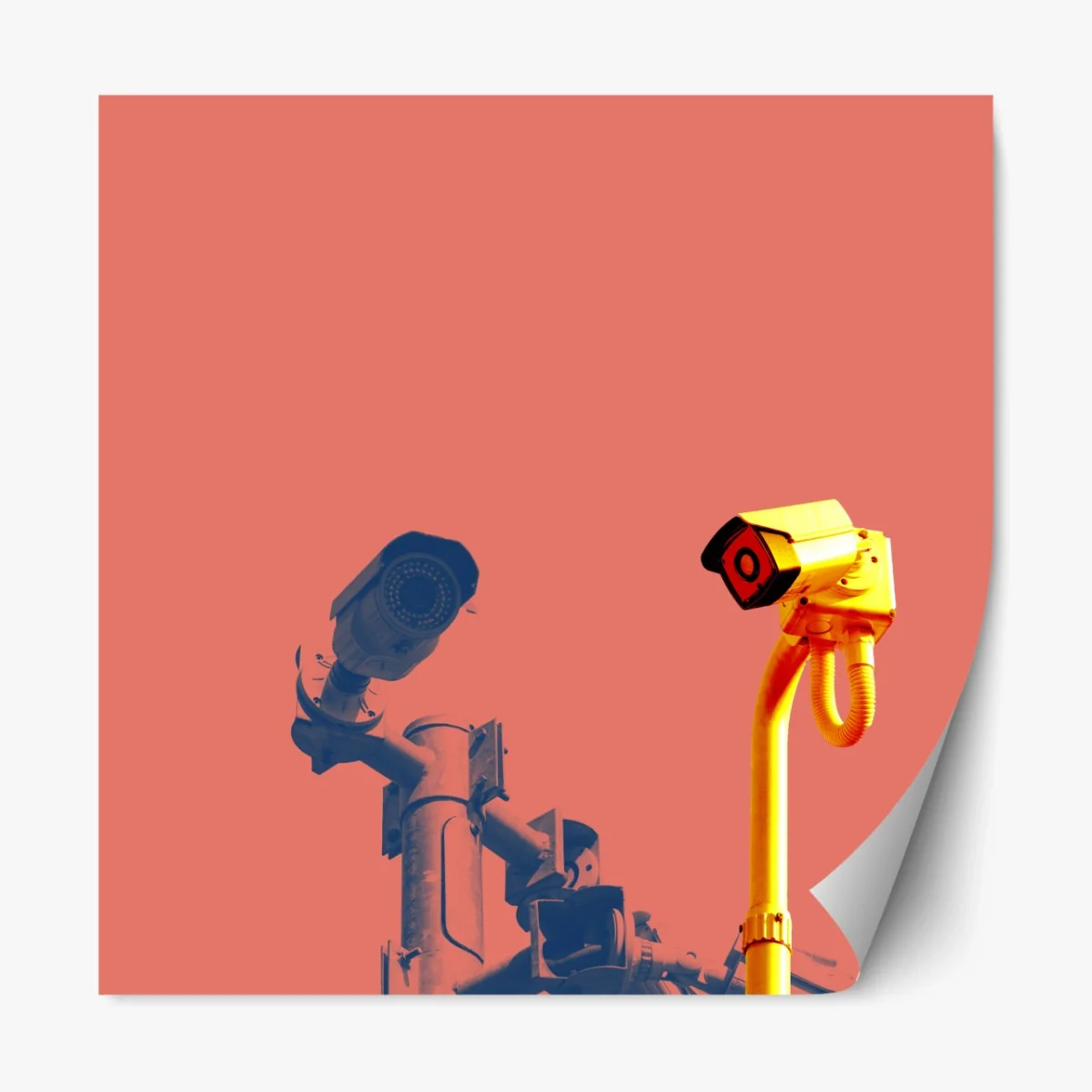 Repositionierbarer Aufkleber duotone überwachungskameras auf korallenfarbenem hintergrund – Wallnifity® Repositionierbarer Aufkleber duotone überwachungskameras auf korallenfarbenem hintergrund – Wallnifity®