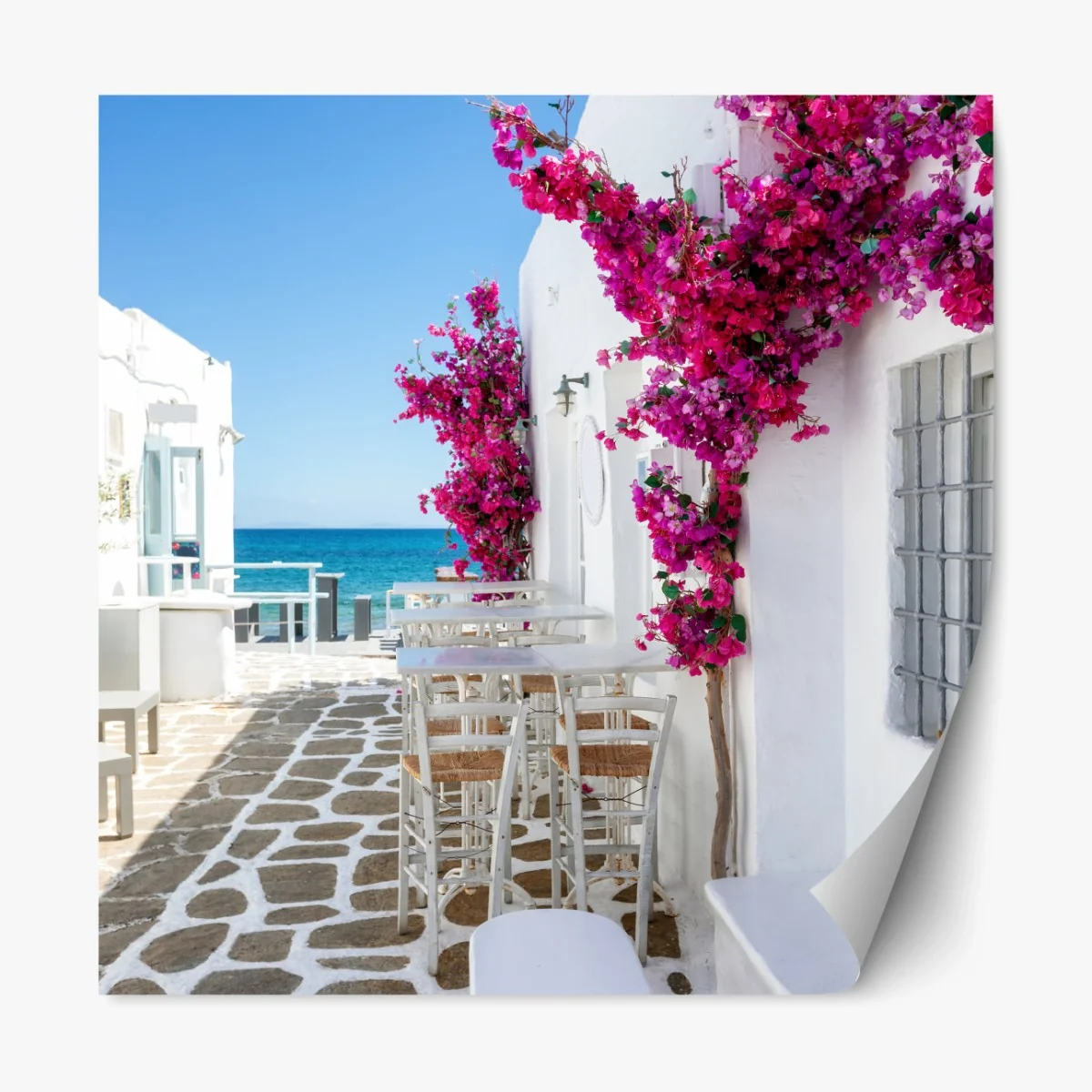 Repositionierbarer Aufkleber sonnige mediterrane gasse mit bougainvillea – Wallnifity® Repositionierbarer Aufkleber sonnige mediterrane gasse mit bougainvillea – Wallnifity®