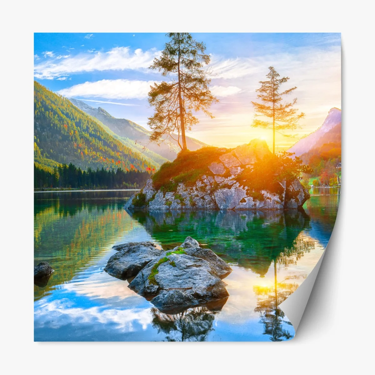 Repositionierbarer Aufkleber sonnenuntergang über Hintersee felseninsel – Wallnifity®