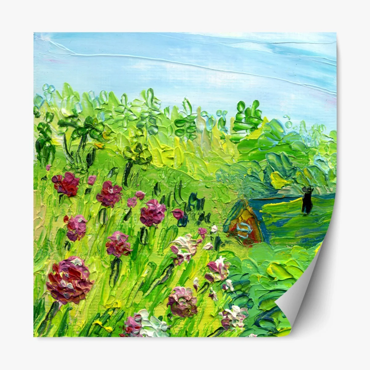 Repositionierbarer Aufkleber pfingstrosenwiese im frühling — impasto blumenbild – Wallnifity®