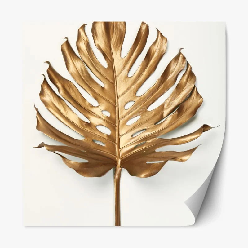 Repositionierbarer Aufkleber goldenes monstera blatt auf weißem hintergrund