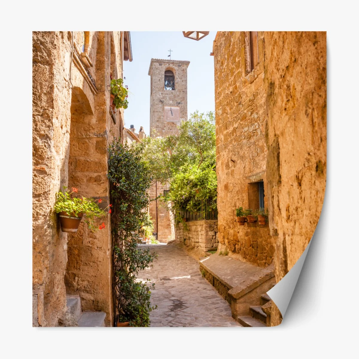 Repositionierbarer Aufkleber sonnige gasse in Civita di Bagnoregio – Wallnifity® Repositionierbarer Aufkleber sonnige gasse in Civita di Bagnoregio – Wallnifity®