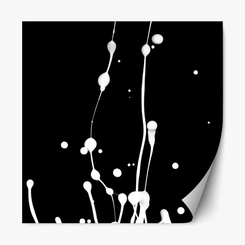 Repositionierbarer Aufkleber weiße flüssigkeitsspritzer auf schwarzem hintergrund