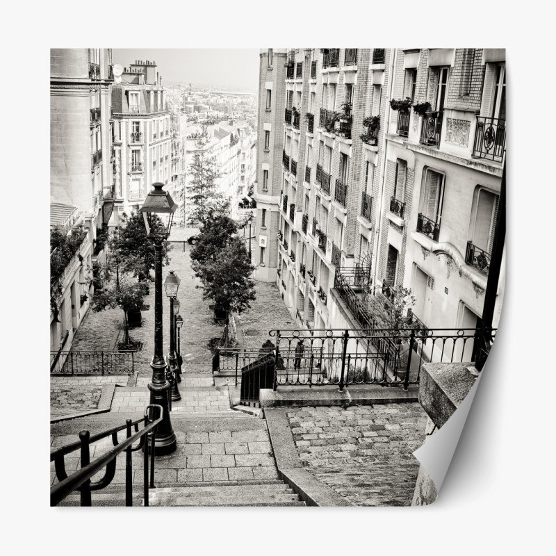 Repositionierbarer Aufkleber städtische treppe in schwarzweiß