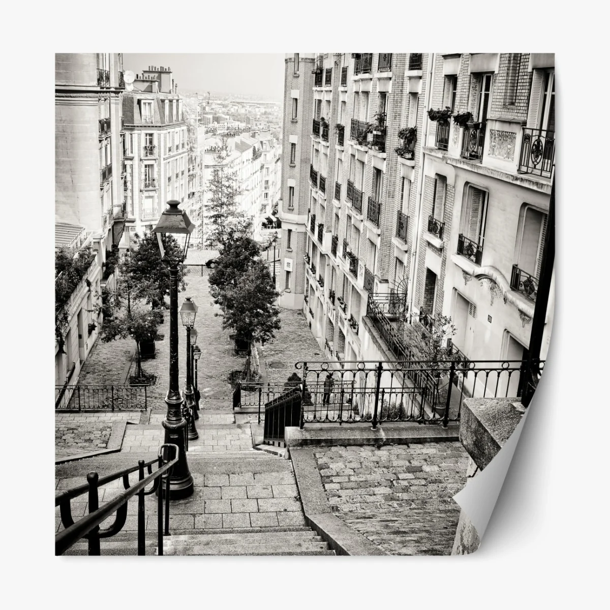 Repositionierbarer Aufkleber städtische treppe in schwarzweiß – Wallnifity® Repositionierbarer Aufkleber städtische treppe in schwarzweiß – Wallnifity®