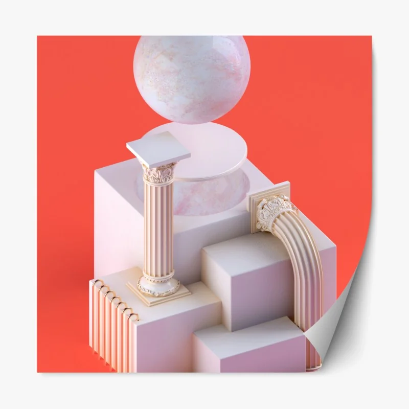 Repositionierbarer Aufkleber marmorkugel und klassische säulen auf orange