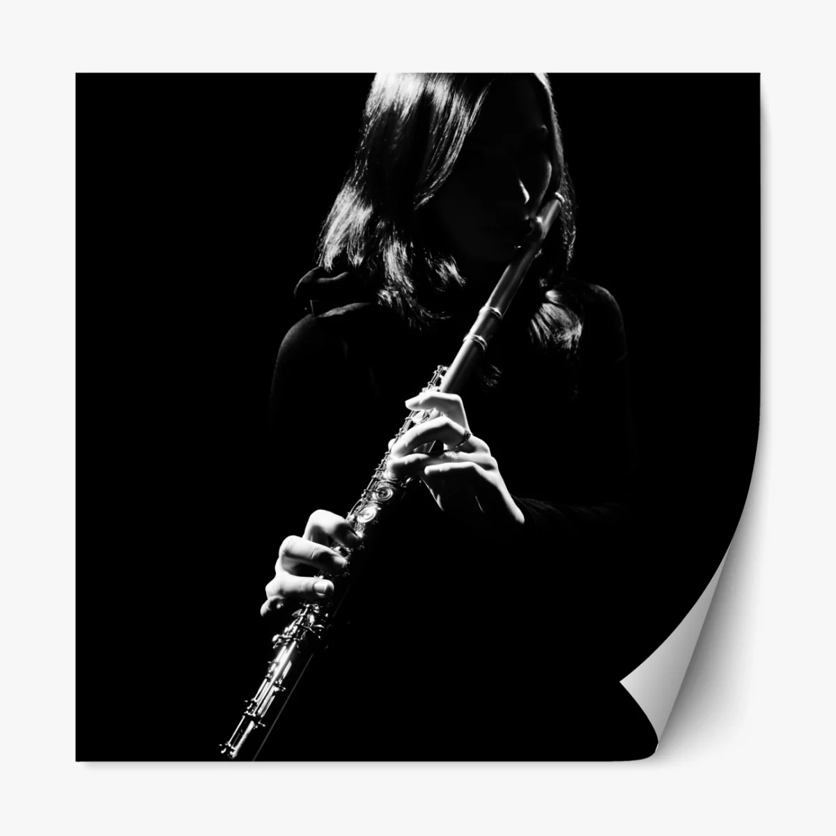 Repositionierbarer Aufkleber elegante flötensilhouette – Wallnifity® Repositionierbarer Aufkleber elegante flötensilhouette – Wallnifity®