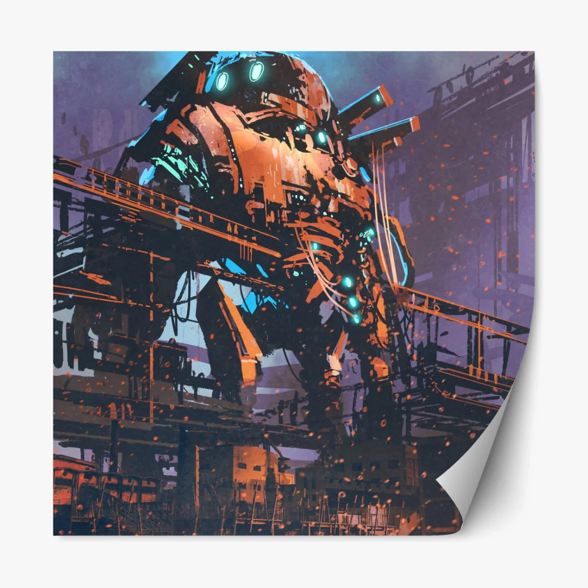 Repositionierbarer Aufkleber riesiger mech in verlassener fabrik – Wallnifity® Repositionierbarer Aufkleber riesiger mech in verlassener fabrik – Wallnifity®