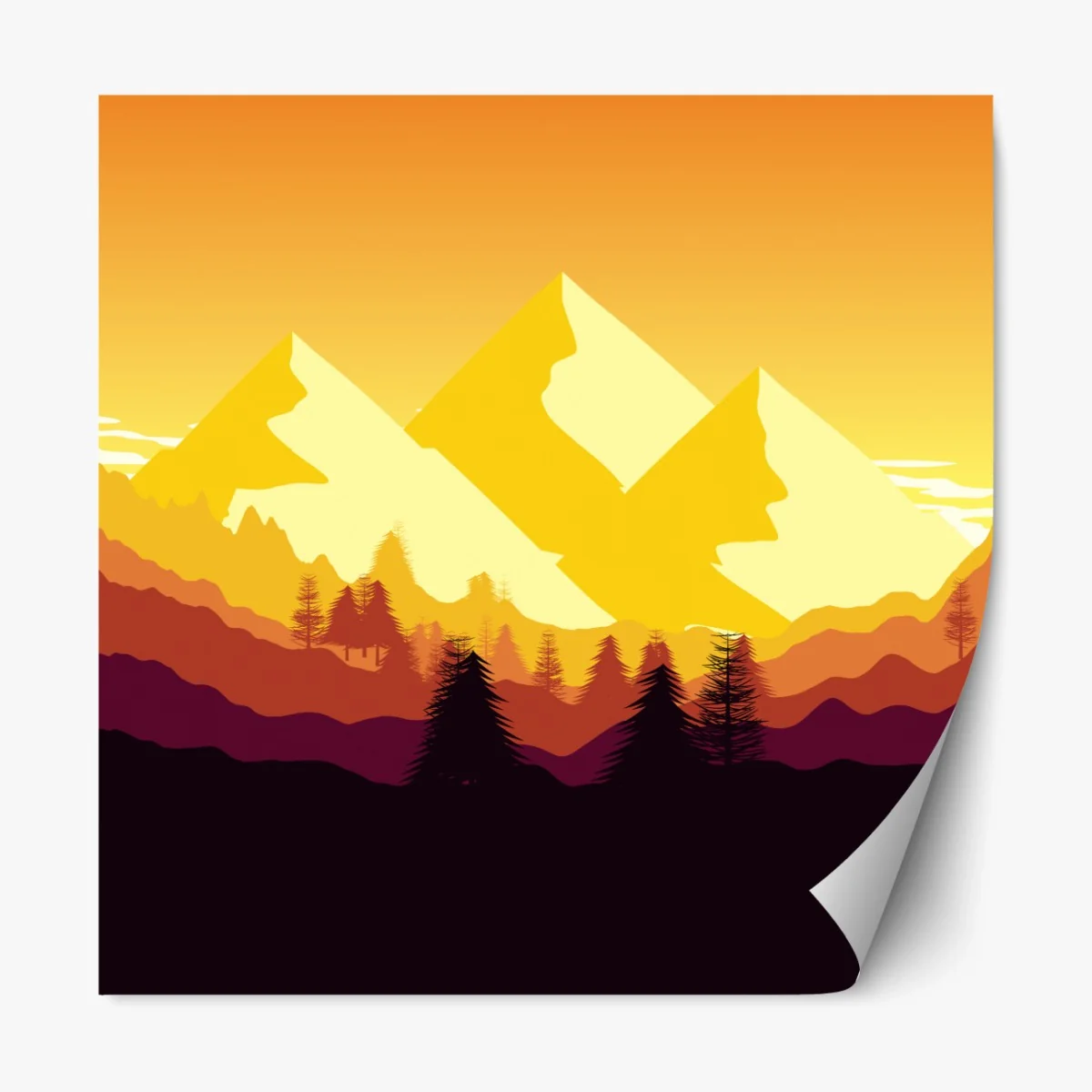 Repositionierbarer Aufkleber goldener sonnenuntergang über bergen – Wallnifity® Repositionierbarer Aufkleber goldener sonnenuntergang über bergen – Wallnifity®
