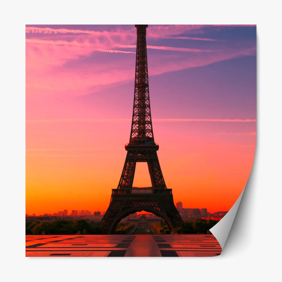 Repositionierbarer Aufkleber sonnenaufgang über dem Eiffelturm – Wallnifity®