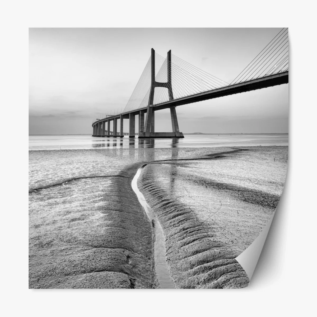 Repositionierbarer Aufkleber minimalistische seilbrücke in monochrom – Wallnifity® Repositionierbarer Aufkleber minimalistische seilbrücke in monochrom – Wallnifity®