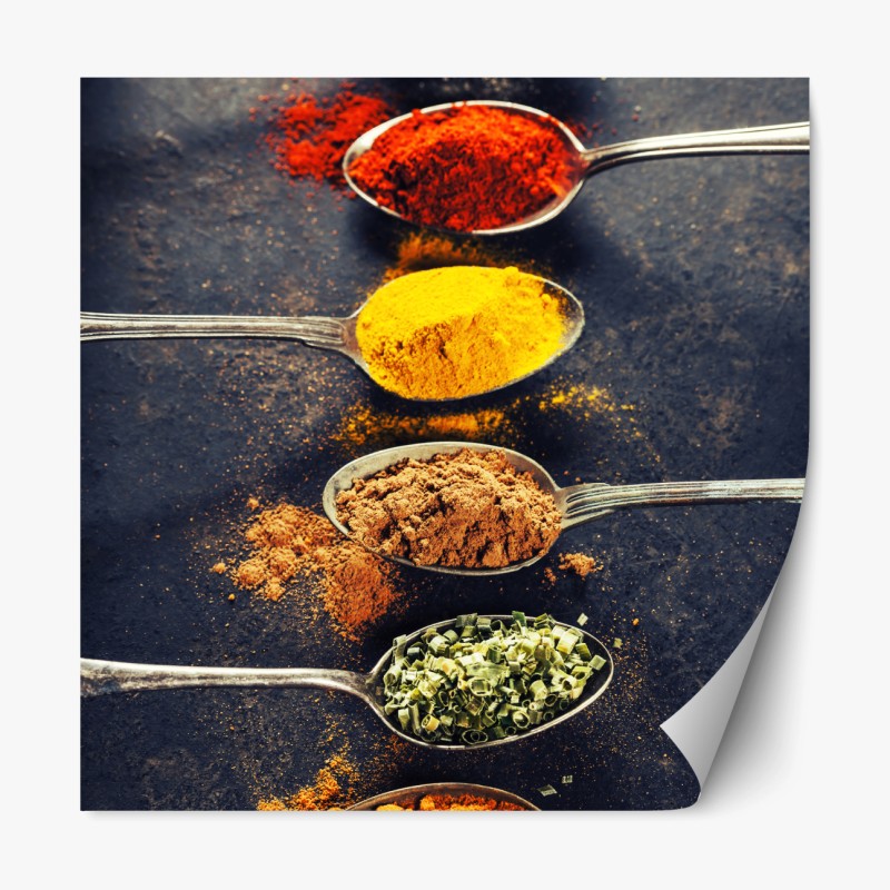 Repositionierbarer Aufkleber bunte gewürzlöffel anordnung