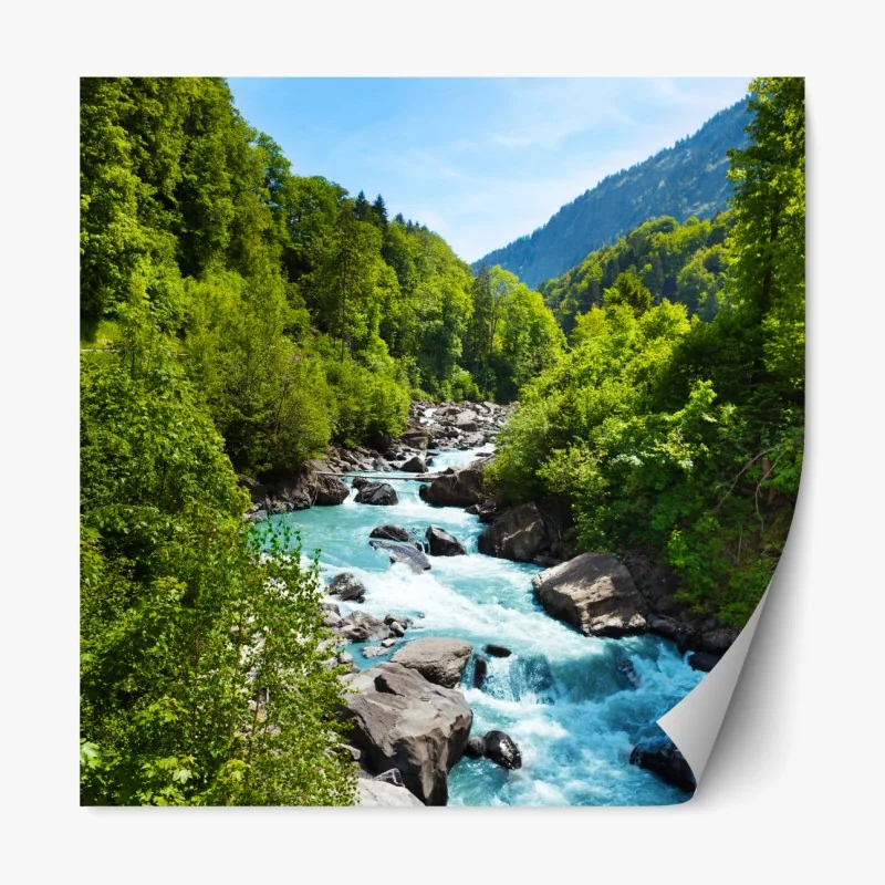 Repositionierbarer Aufkleber gletscherfluss im grünen tal