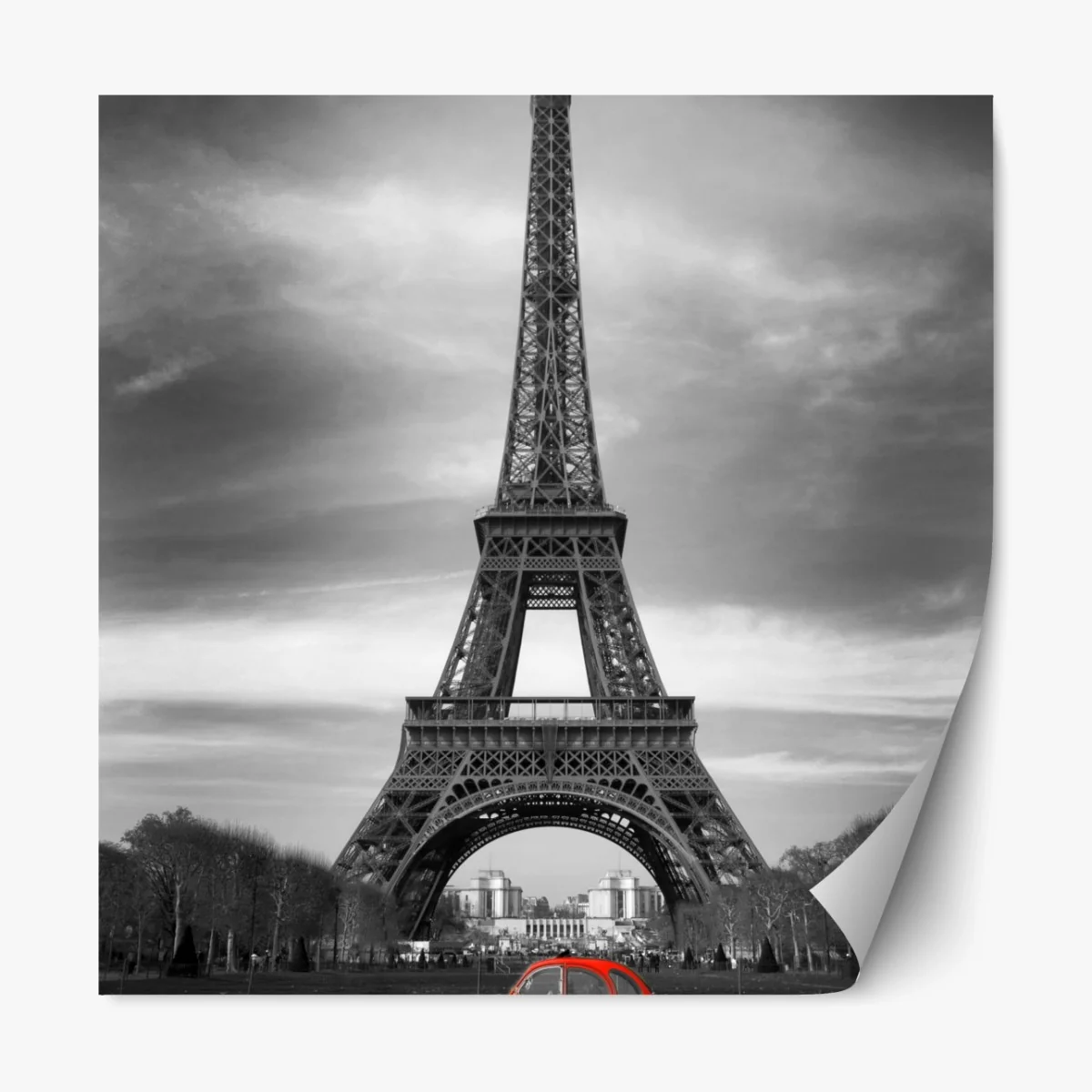 Repositionierbarer Aufkleber Eiffelturm mit rotem vintage-auto – Wallnifity® Repositionierbarer Aufkleber Eiffelturm mit rotem vintage-auto – Wallnifity®