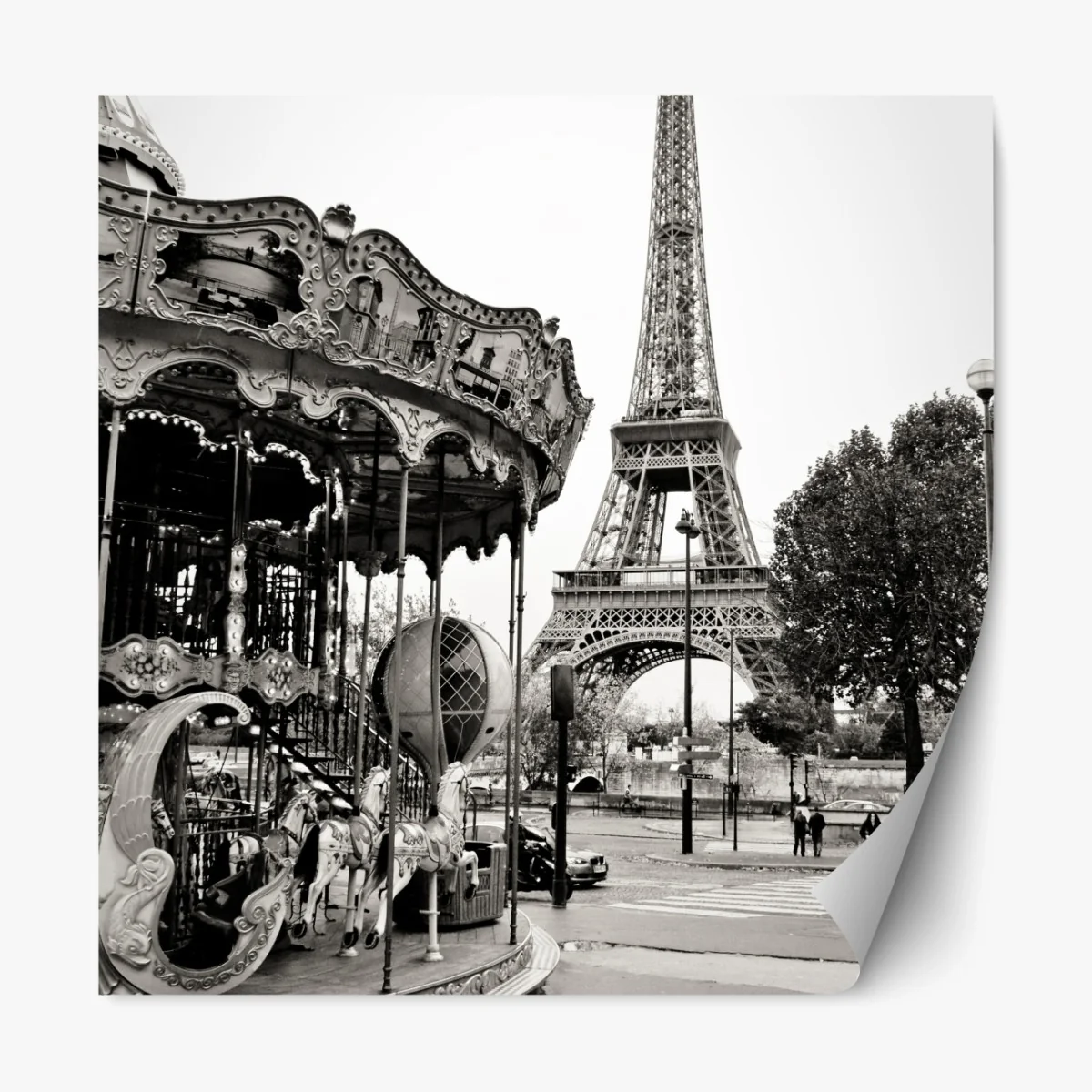 Repositionierbarer Aufkleber Eiffelturm und karussell in Paris – Wallnifity®