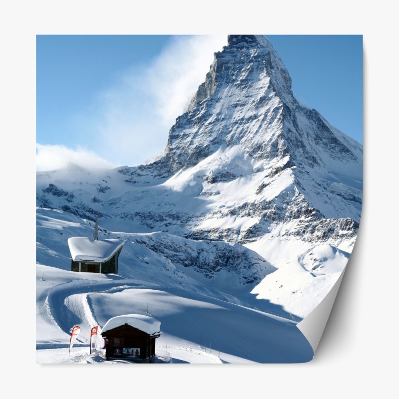 Repositionierbarer Aufkleber majestätischer alpiner gipfel im winter