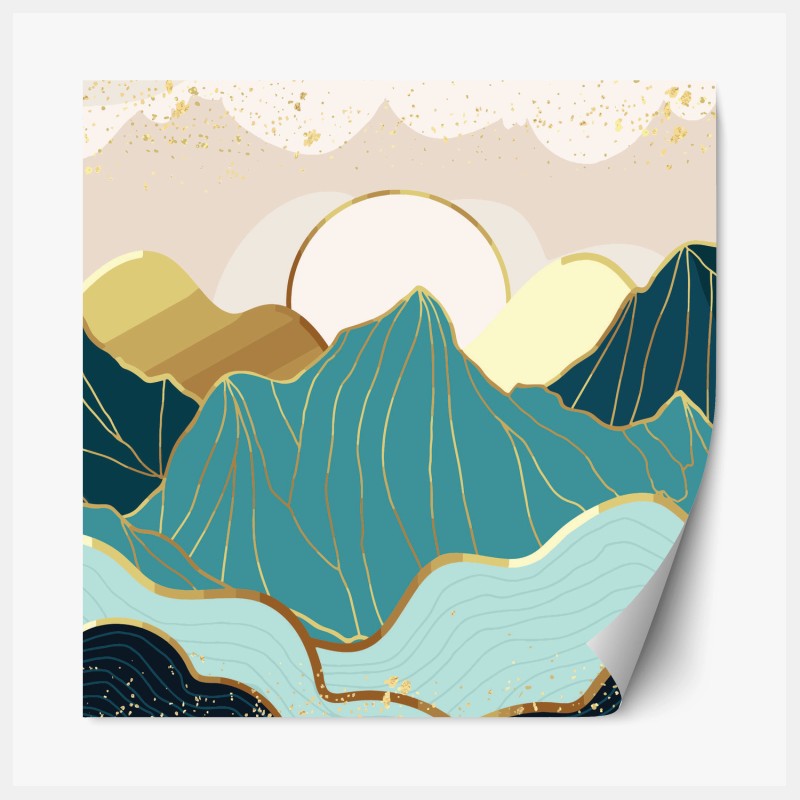 Repositionierbarer Aufkleber türkise berge mit goldenen akzenten