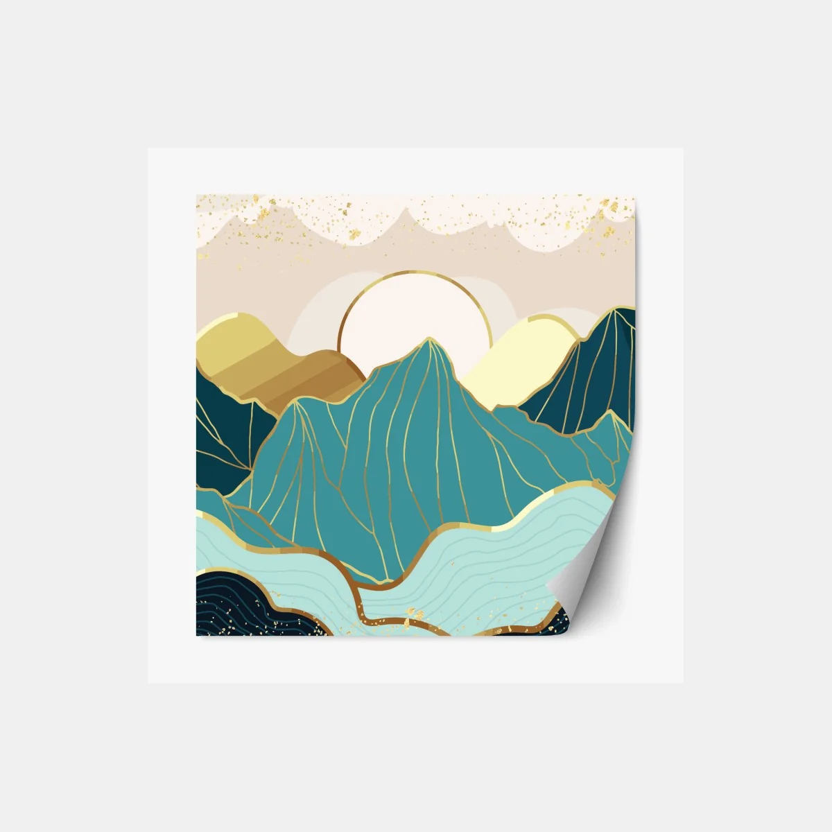 Repositionierbarer Aufkleber türkise berge mit goldenen akzenten – Wallnifity®