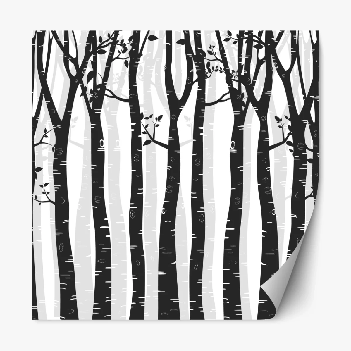 Repositionierbarer Aufkleber monochromatischer birkenwald – Wallnifity®