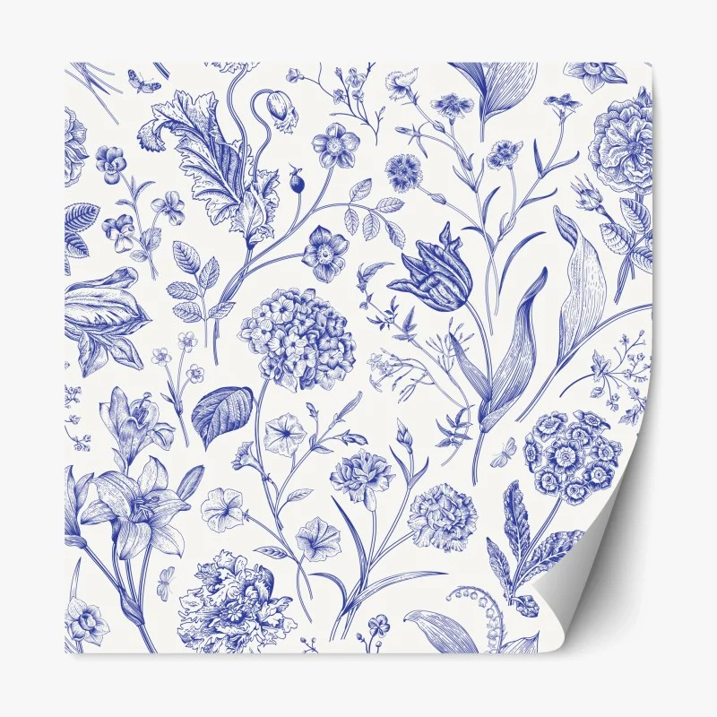 Repositionierbarer Aufkleber klassisches blaues toile blumenmuster