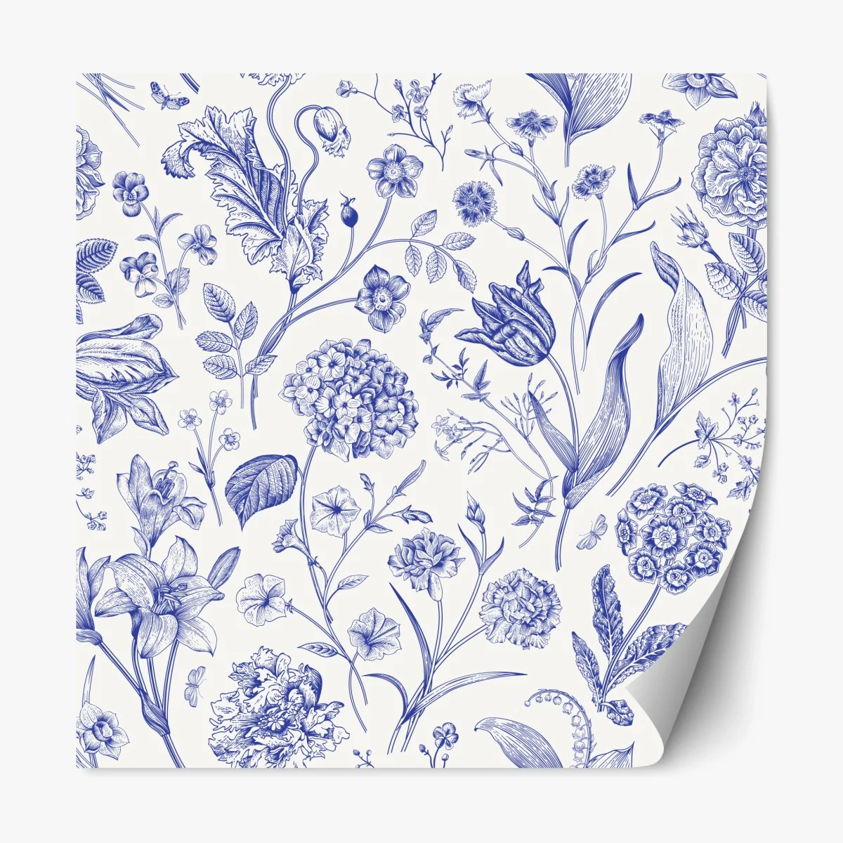 Repositionierbarer Aufkleber klassisches blaues toile blumenmuster – Wallnifity®