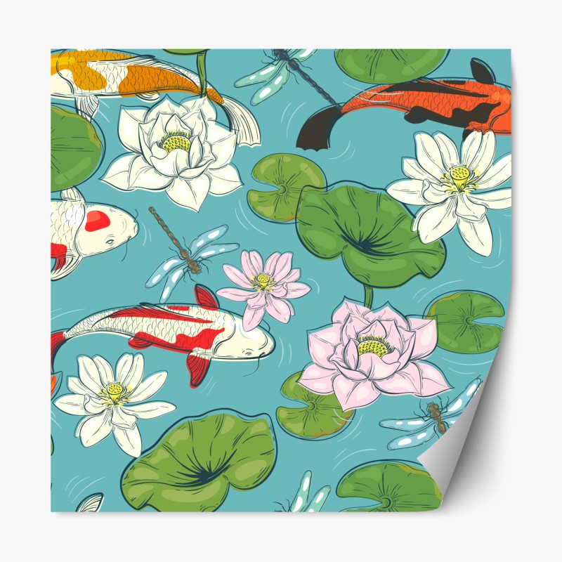 Repositionierbarer Aufkleber ruhiger koi-teich mit lotuspflanzen