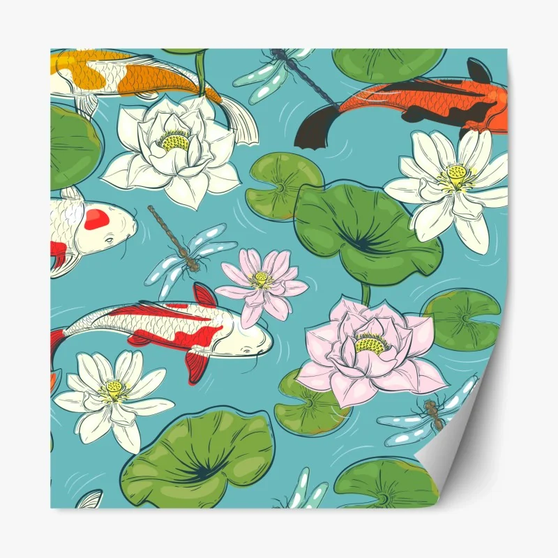 Repositionierbarer Aufkleber ruhiger koi-teich mit lotuspflanzen