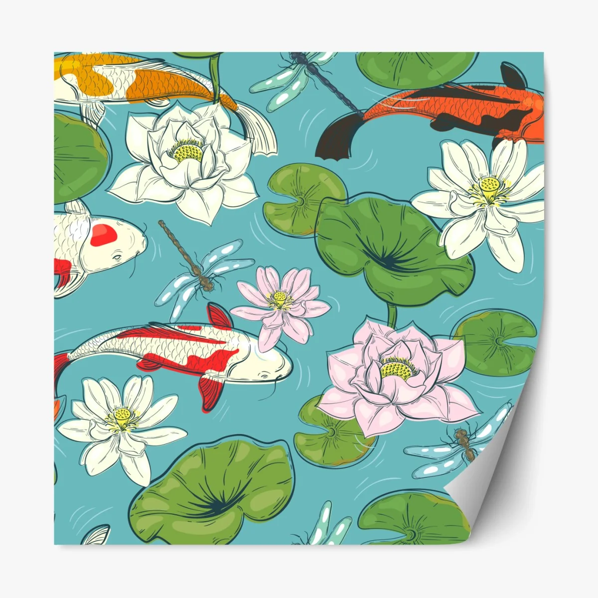 Repositionierbarer Aufkleber ruhiger koi-teich mit lotuspflanzen – Wallnifity®