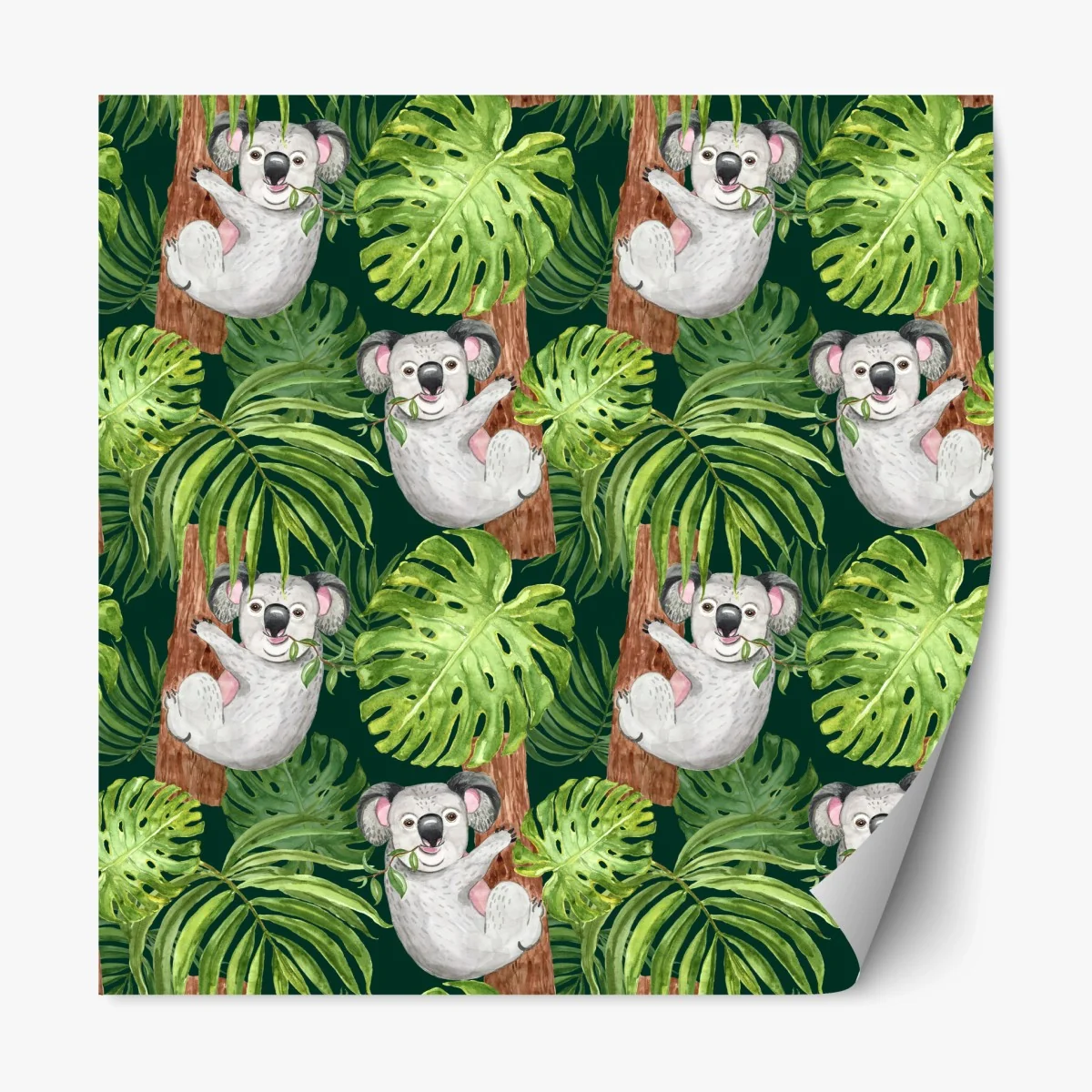 Repositionierbarer Aufkleber niedliches aquarell-koala-muster mit tropischen blättern – Wallnifity® Repositionierbarer Aufkleber niedliches aquarell-koala-muster mit tropischen blättern – Wallnifity®