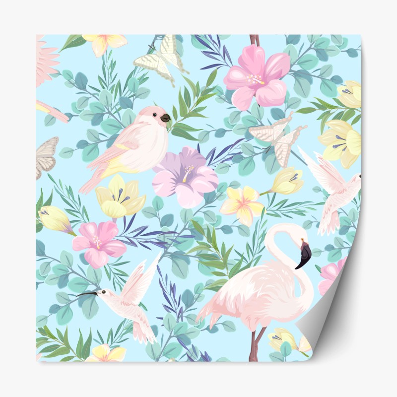 Repositionierbarer Aufkleber pastell tropisches vögel- und blumenmuster