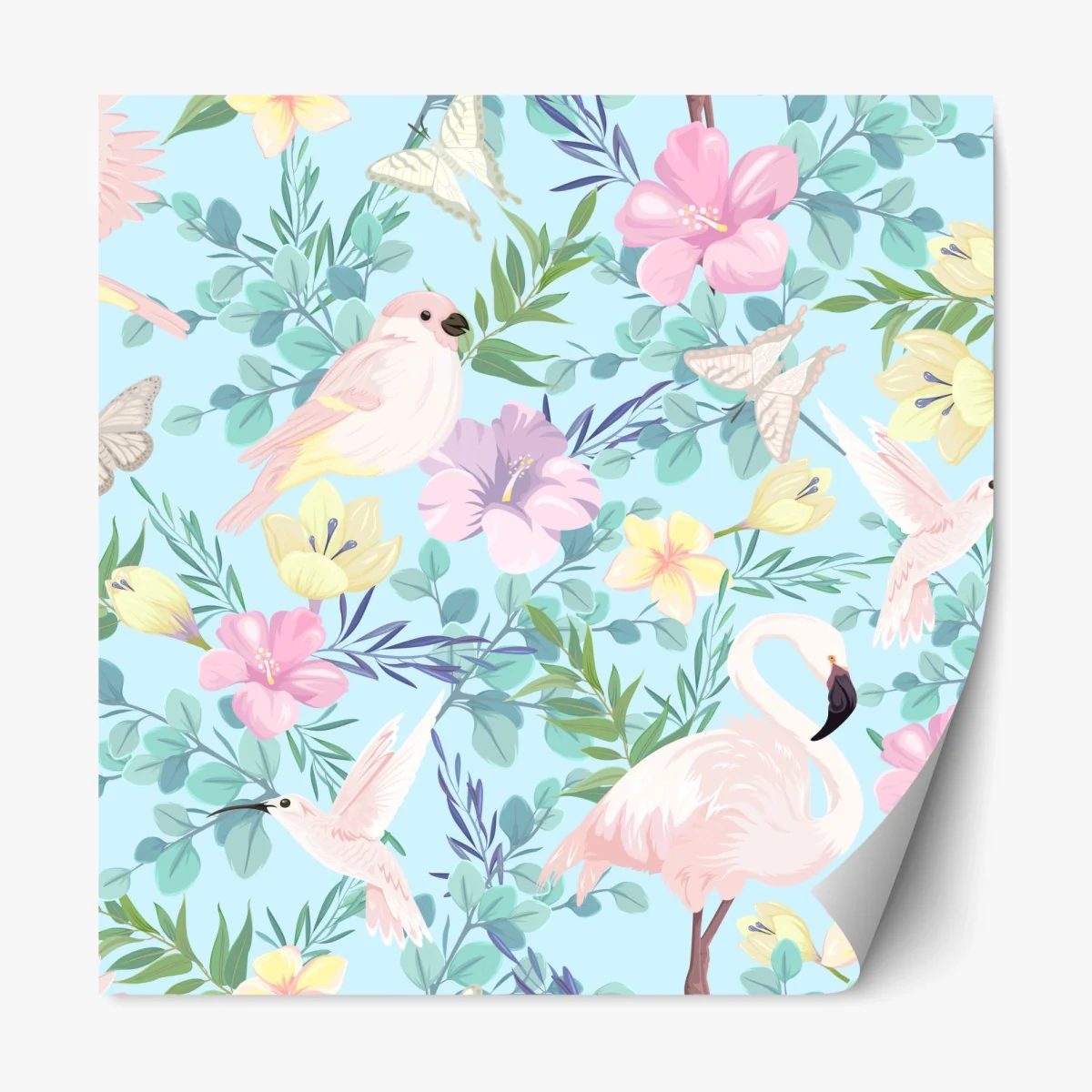 Repositionierbarer Aufkleber pastell tropisches vögel- und blumenmuster – Wallnifity®