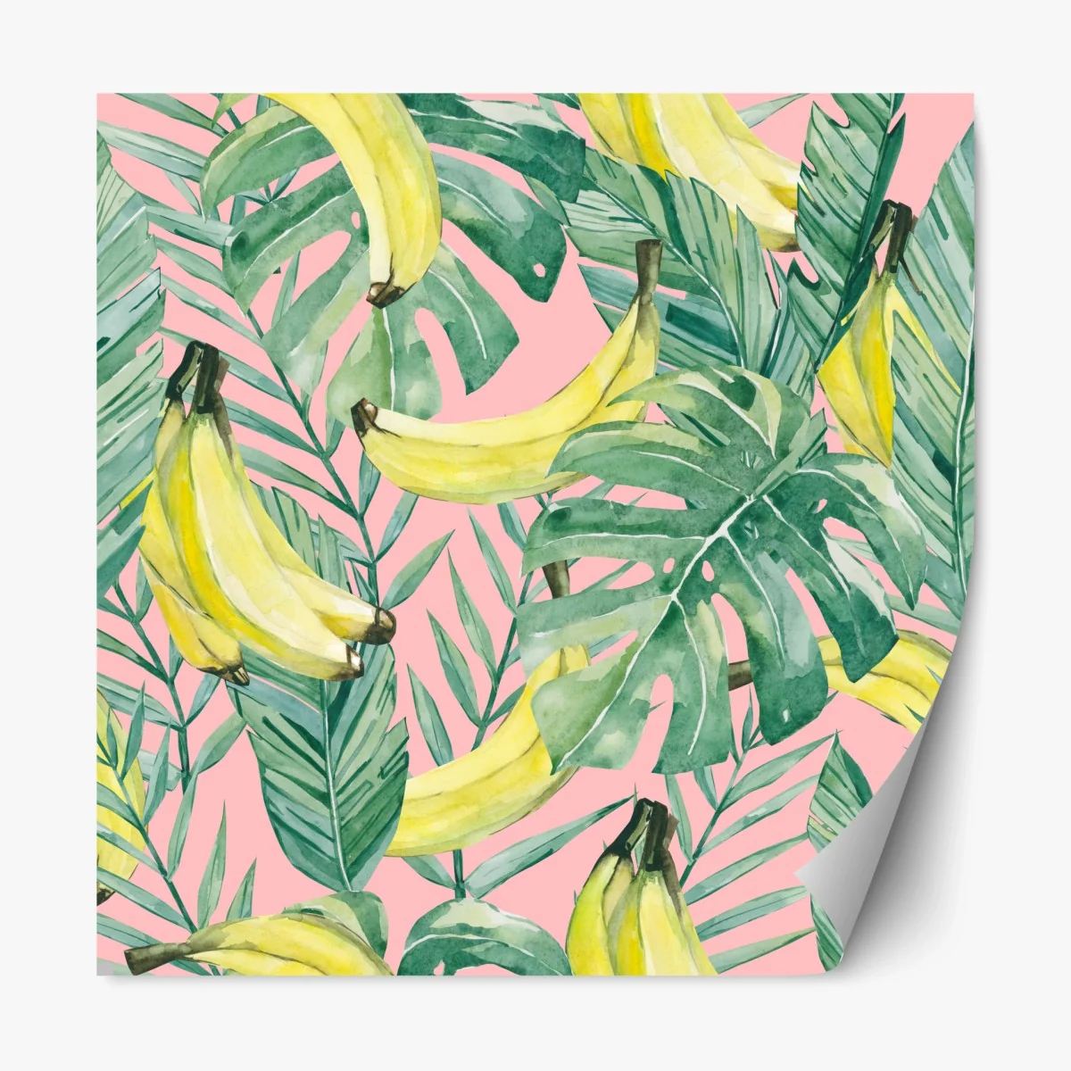 Repositionierbarer Aufkleber aquarell-bananen und blättermuster auf rosa hintergrund – Wallnifity®
