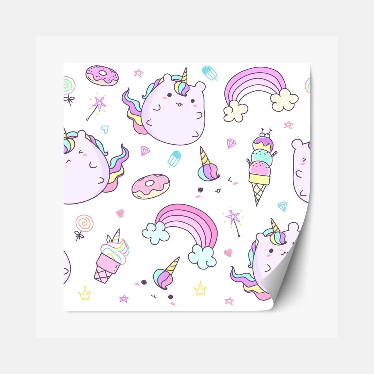 Repositionierbarer Aufkleber verspieltes pastell-einhorn-katzenmuster – Wallnifity®