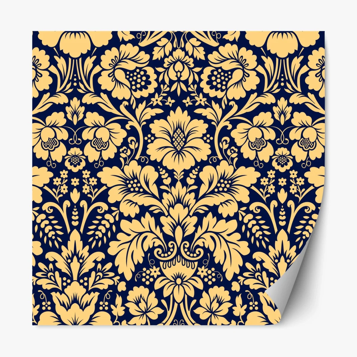 Repositionierbarer Aufkleber dunkelblau-beiges damastmuster – Wallnifity® Repositionierbarer Aufkleber dunkelblau-beiges damastmuster – Wallnifity®